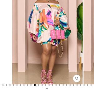 Asymmetrical Pink and Blue Bubble Mini Skirt